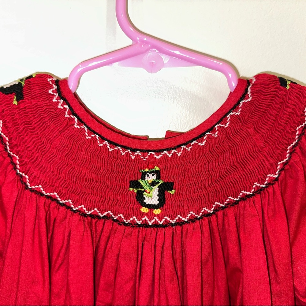 Charming Red Smocked Kids Dress